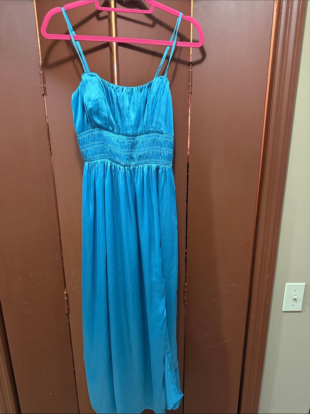 Women’s Blue Silk Spaghetti-Strap Maxi Dress